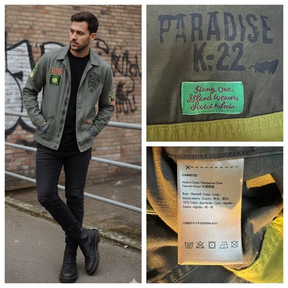 Scotch & Soda Military Jacket Green Patches Japanese Art Grunge Utility Size M - Picture 4 of 17